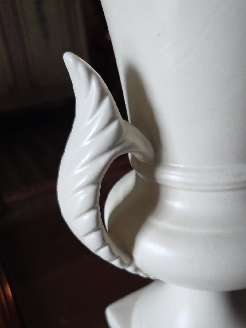 Art Deco Classic White Vase with Decorative Handles. 11 Inches Tall - Picture 2 of 2